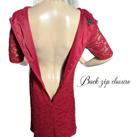 TALBOTS Romantic Red Lace Dress Half Sleeve Midi A Line Classic Lined Sz 2/4 - Picture 6 of 13